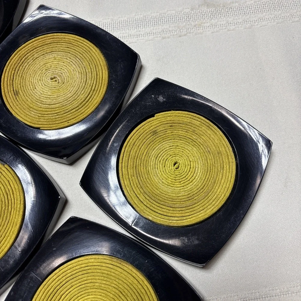 Vintage MCM Mid Century Set of 6 Plastic Drink Coasters Black Yellow